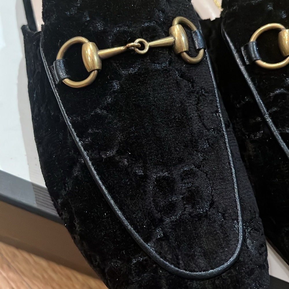 Gucci Black Velvet GG Princetown Slippers/mules  New